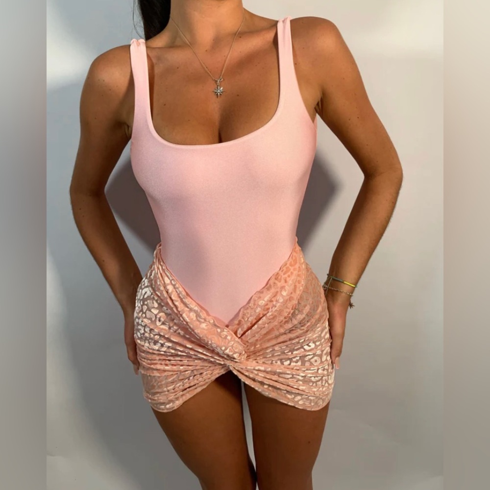 Pink Leopard Ruched Swim Skirt
